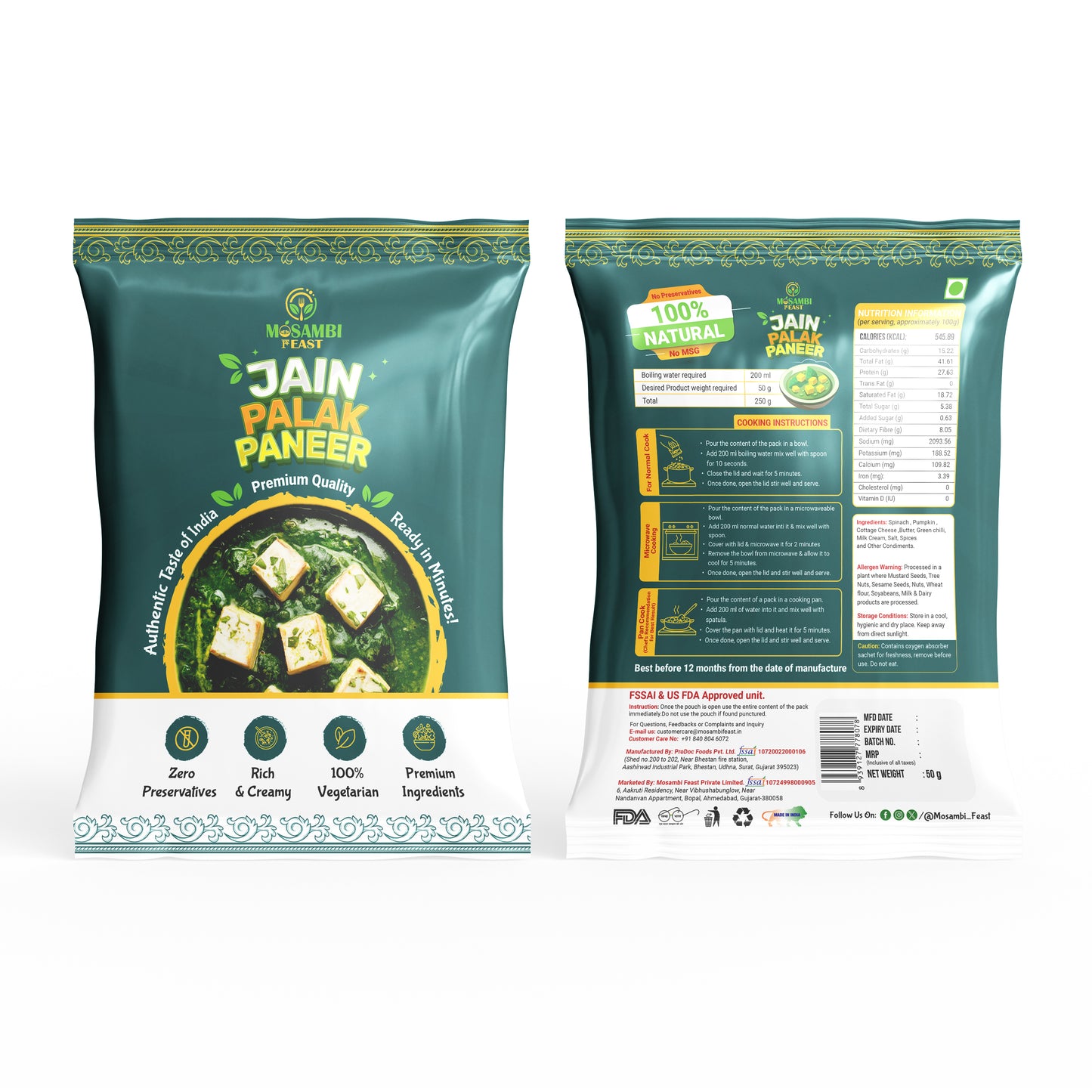 Jain Palak Paneer